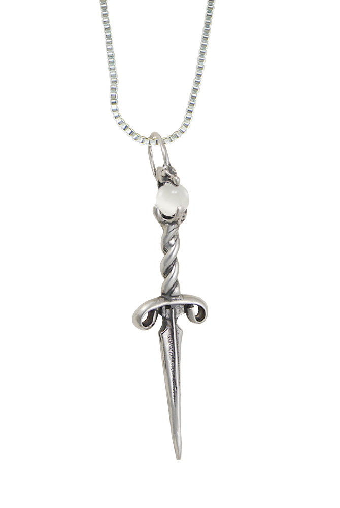 Sterling Silver My Dragon Knife Dagger Pendant With Clear Glass Bead